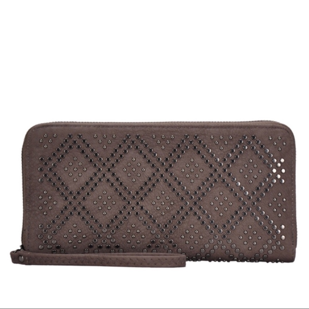 Bohemian Studded Vegan Leather Large Wallet Clutch